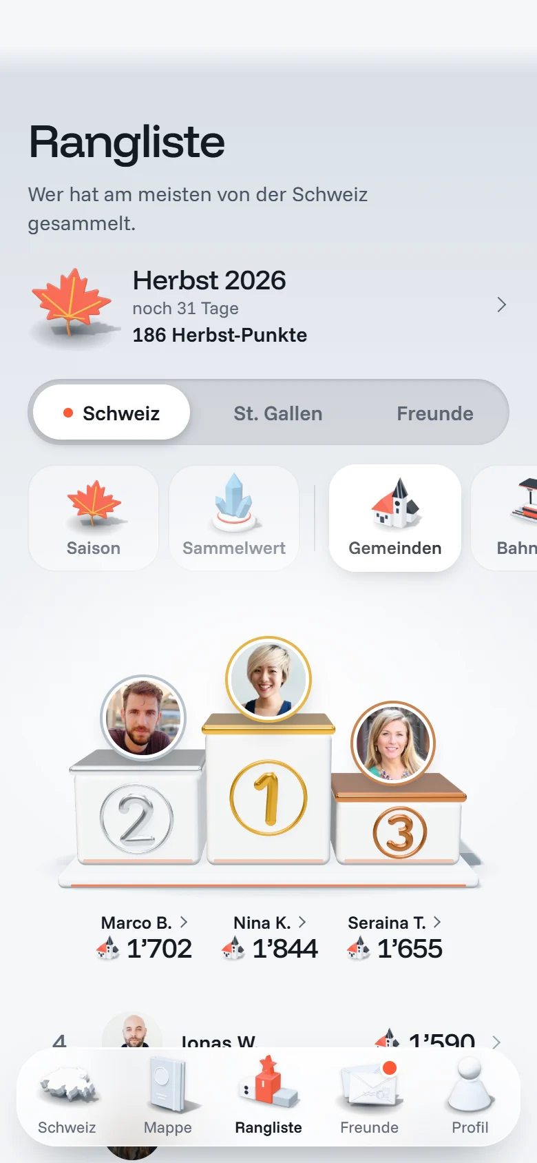 Stampoly: Saison-Rangliste (Beispieldaten)